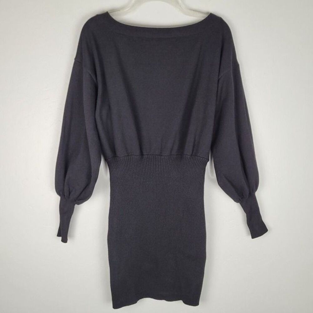 Beginning Boutique Size 12 Mini Sweater Dress Long Balloon Sleeve Black